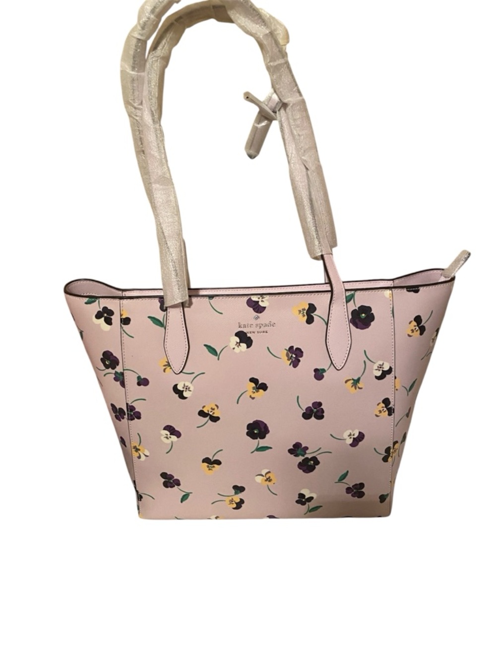 kate spade floral tote with purple & yellow pansies NWT